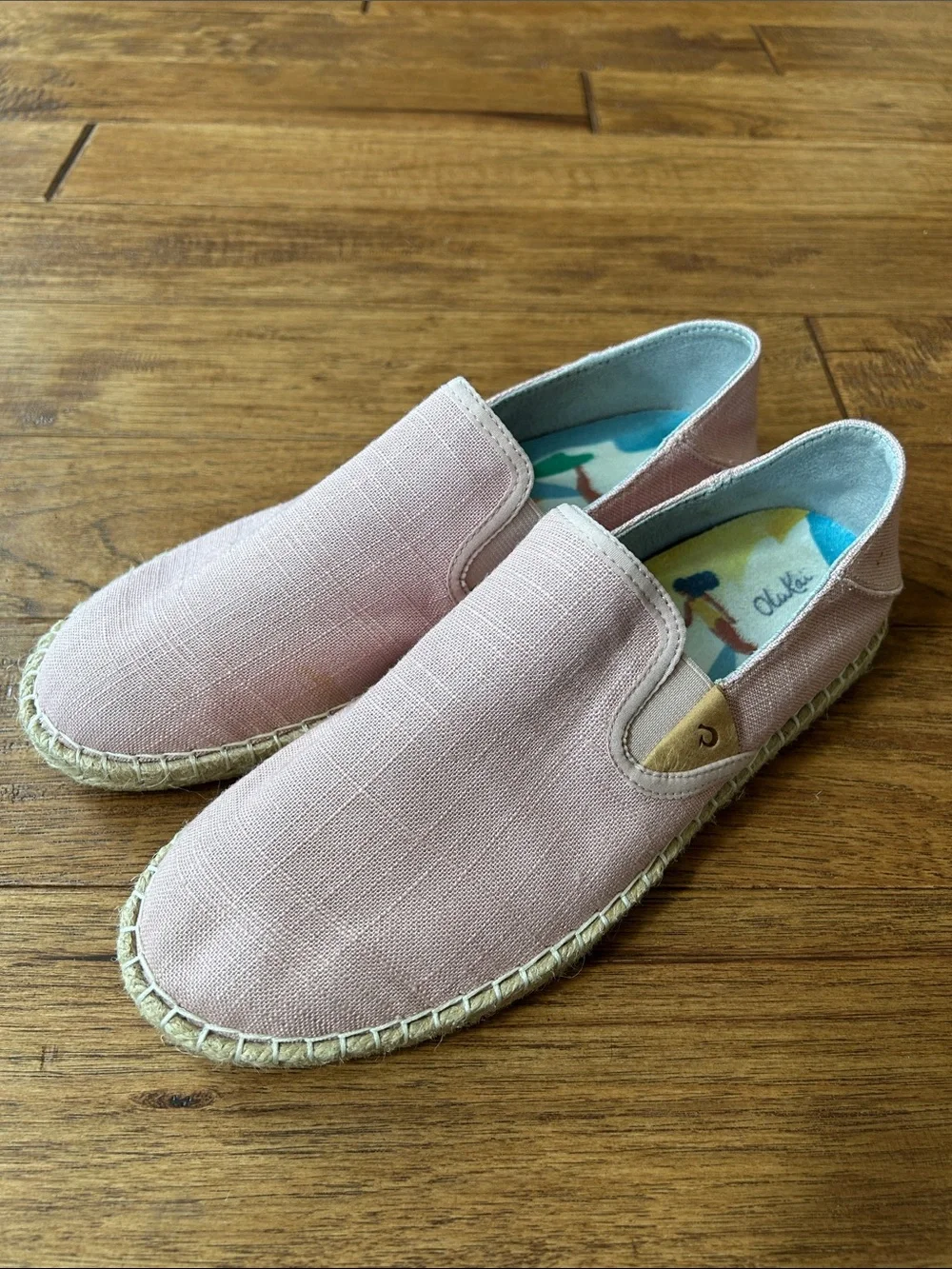 OluKai Kaula Pa'a Kapa Convertible Espadrille Flats Slip On Shoes Pink Linen 8.5